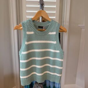Vineyard Vines Mint Green and White Striped Sleeveless Sweater